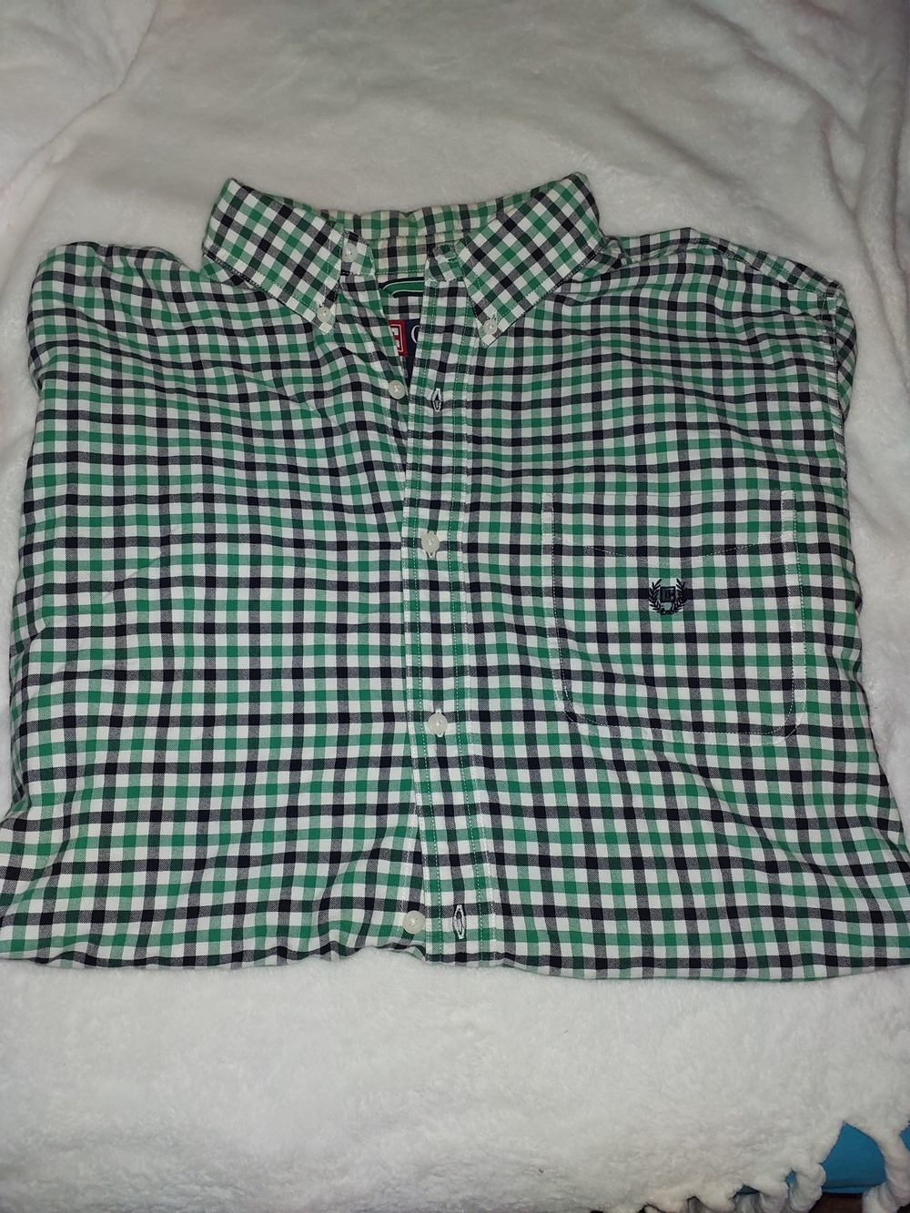 Large Chaps Green and White Gingham Button-Down Shirt